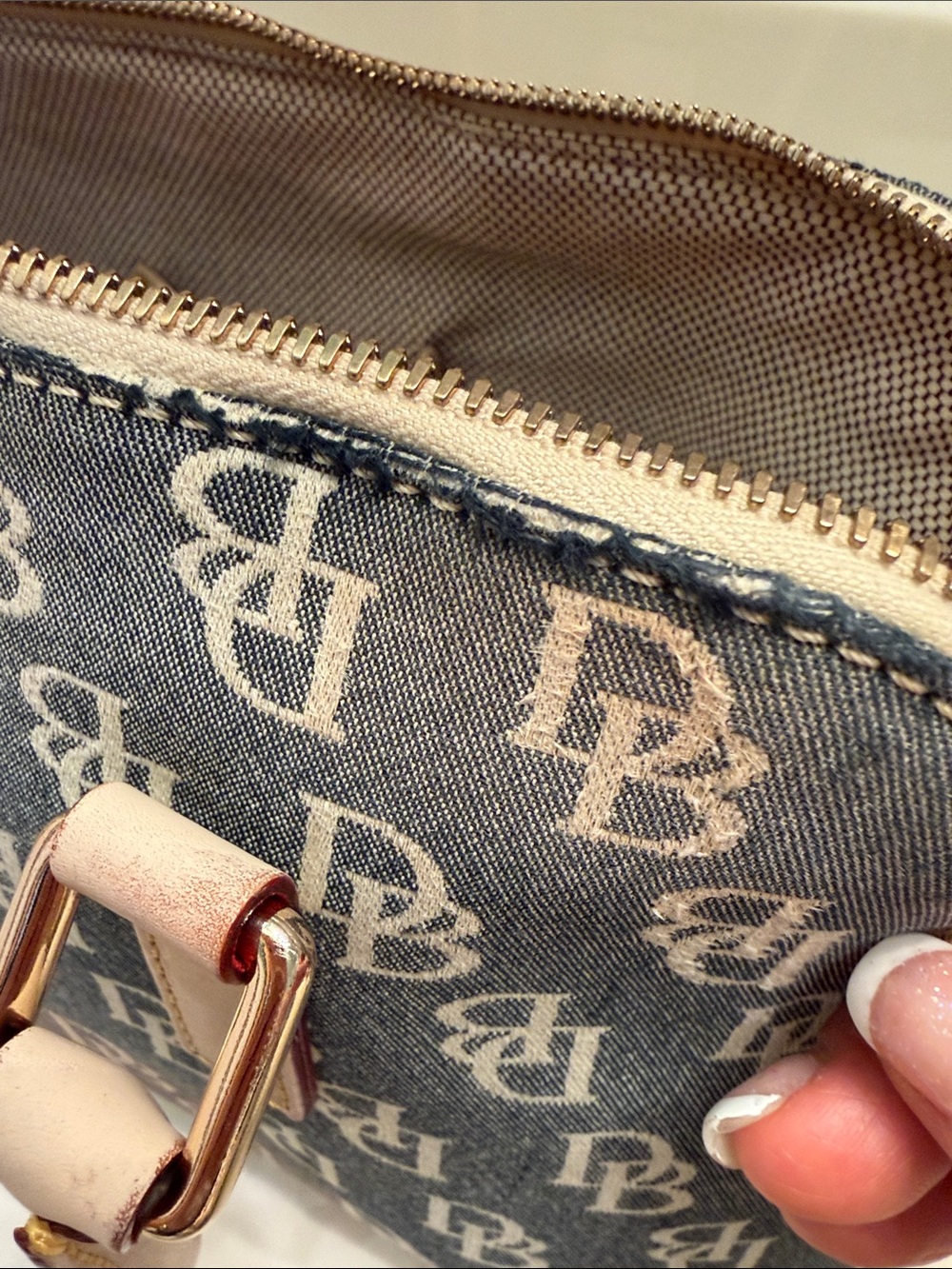 Dooney & Bourke Monogram Satchel in Brown and Cream - Picture 11 of 11